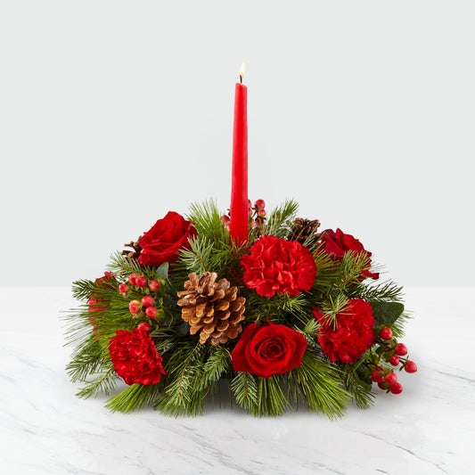 Lovely Rose and Evergreen Centerpiece