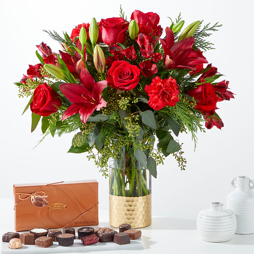 Tidings of Joy Bouquet and Chocolate Gift Set – Indio Florist, Indio CA