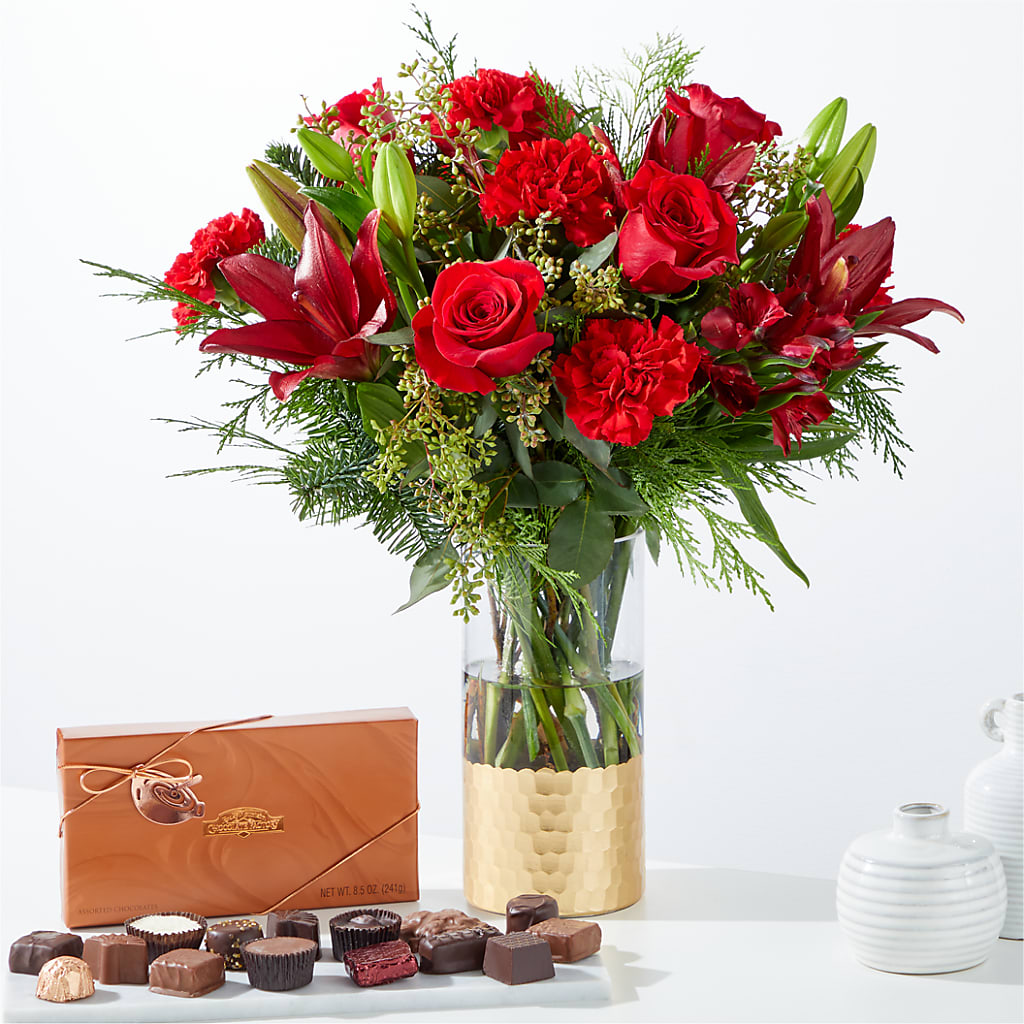 Tidings of Joy Bouquet and Chocolate Gift Set – Indio Florist, Indio CA