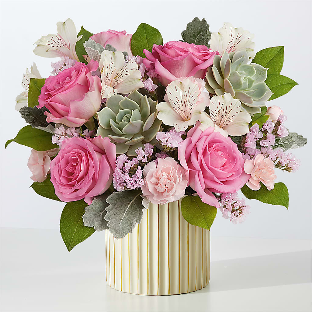 Dusty Rose Bouquet with Ivory Vase – Indio Florist, Indio CA